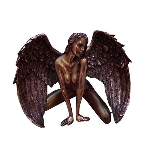 Finish Kneeling Nude Winged Female Statue The Fallen Angel Kneel Down Figurine Nude Angel