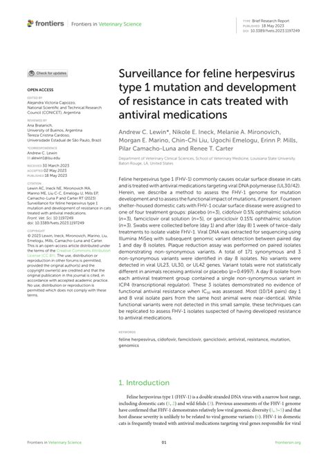 Pdf Surveillance For Feline Herpesvirus Type 1 Mutation And