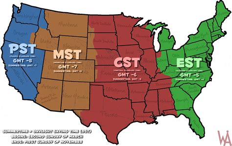 Dst Utc Gmt Time Zone Map Of The Usa Whatsanswer