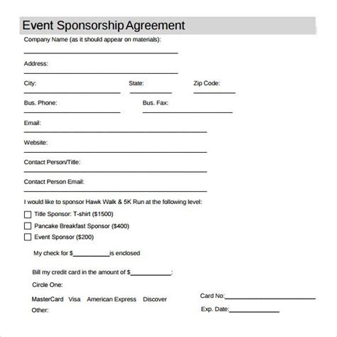 Sponsorship Agreement Template | Free Word Templates | Sponsorship form