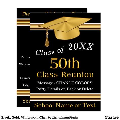 Black Gold White 50th Class Reunion Invitations Zazzle Class
