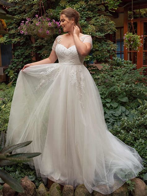 A Line Plus Size Wedding Dress With Off The Shoulder Sleeves