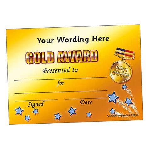 A5 Personalised Certificate With A Gold Award Design