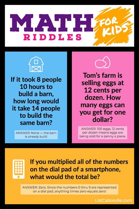 30 Math Riddles For Kids With Answers Of Course Listcaboodle Math