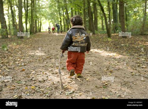 Little Boy Walking In The Wood Stock Photo Alamy