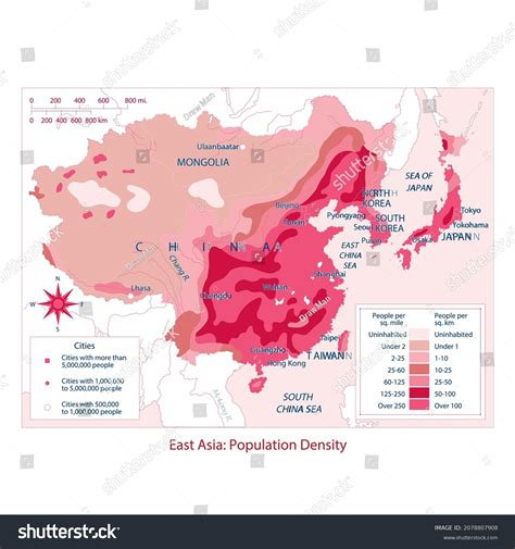 East Asia Population Density Map Royalty Free Stock Vector