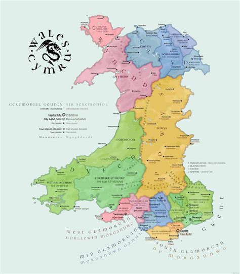 Beautiful Map Of Wales In English And Welsh Cymraeg Etsy Wales Map