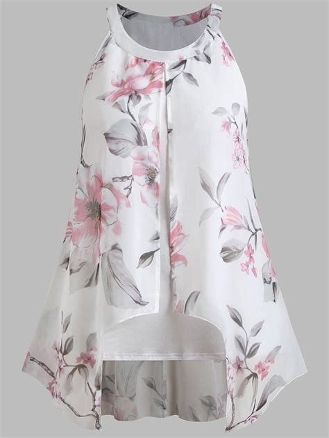 [36 off] floral print plus size sleeveless chiffon blouse rosegal