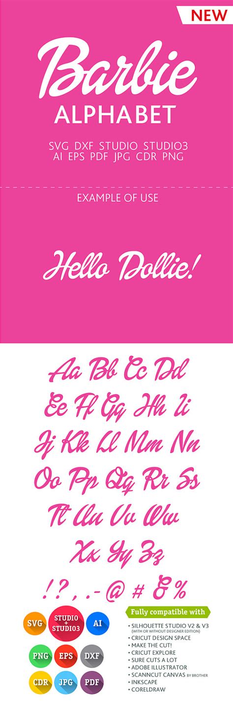 Barbie Font Alphabet Cuttable Svg Dxf Silhouette By Premiumsvg Festa