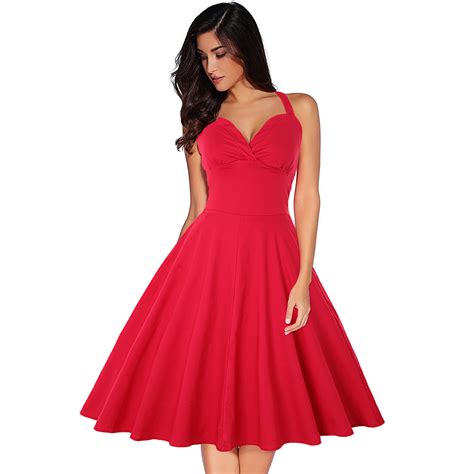 Buy Wipalo Red Vintage Party Dress Women Halter Neck Swing Summer Pin Up Dress
