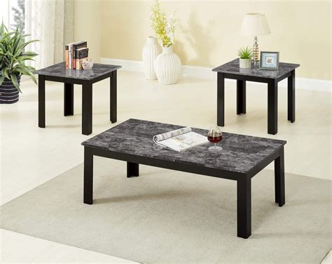 3 Piece Black Faux Marble Coffee And End Table Set