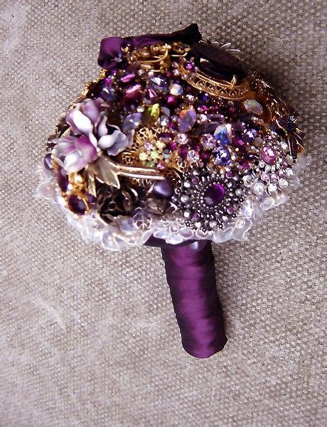 A Fun Twist On A Bouquet Use Brooches Purple Brooch Bouquet Bridal