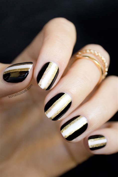 Black And Gold New Years Nails 2013 Version