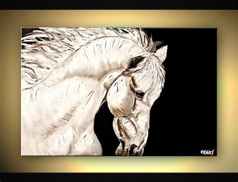 Original Abstract Black And White Horse Painting By Osnatfineart