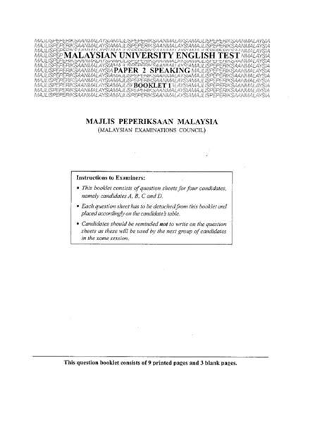 Example questions for cae and fce speaking. MUET+Sample Question+Speaking