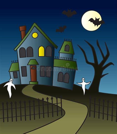 Cartoon Haunted House Scene Stock Vector Illustration Of Ghost