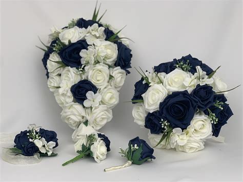 Artificial Wedding Flowers Package Navy Blue And Ivory
