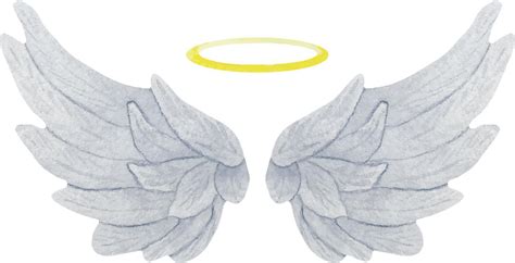 watercolor grey delicate angel wings with gold halo realistic wings illustration 11410115