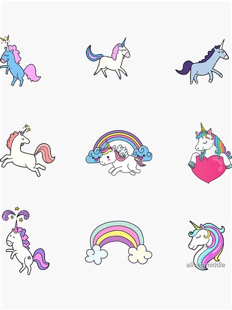 Unicorns And Rainbows Sticker Pack Sticker By Aliveinmiddle Redbubble