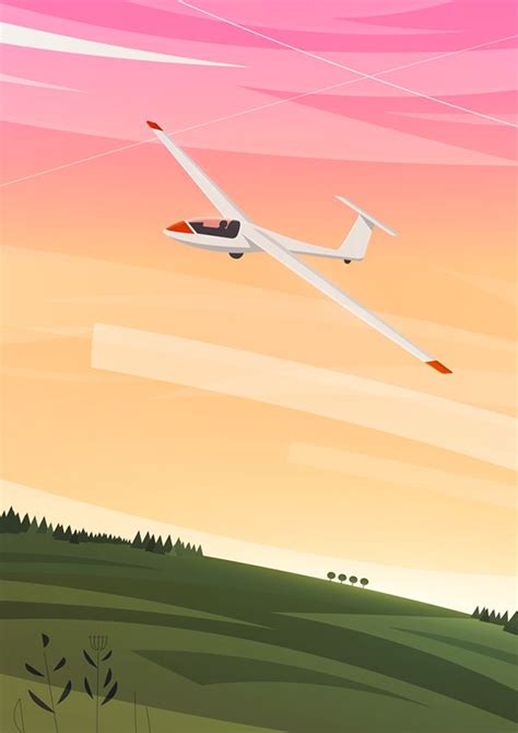 An Airplane Flying Over A Lush Green Field Under A Pink Sky With Trees