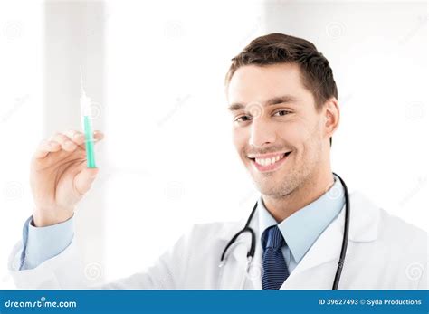Male Doctor Holding Syringe With Injection Stock Image Image Of Medic Cabinet 39627493