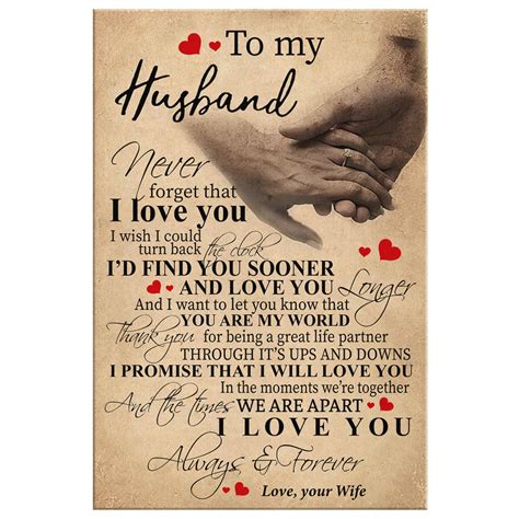 To My Husband Never Forget That I Love You Canvas From Wife Etsy