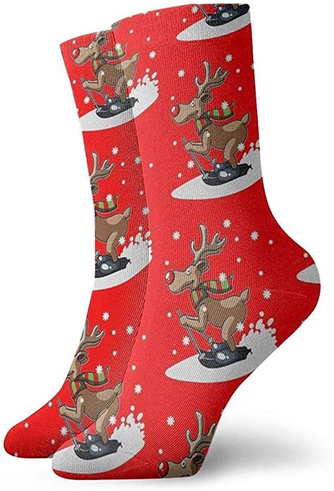 Anna Angel Cute Funny Reindeer Skiing Merry Christmas Socks Classic
