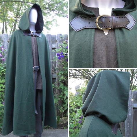 Hooded Cloak Medieval Wool Cape Kläder Medeltida