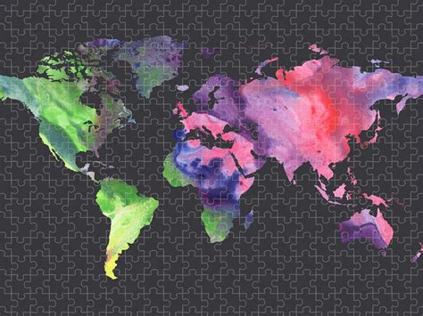 Watercolor Silhouette World Map Colorful Png X Puzzle By Irina