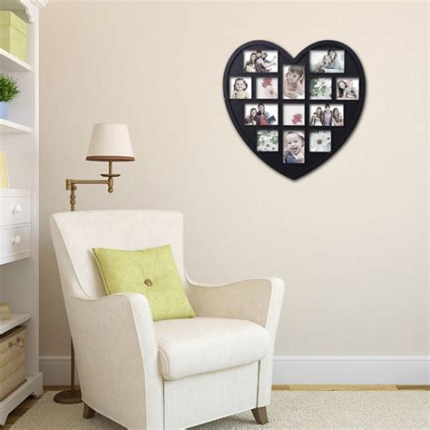 Adeco 13 Opening Heart Shaped Plastic Black Wall Hanging Collage