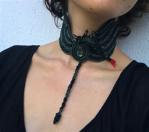 Black Beaded Dragon Choker Goth Choker Medieval Necklace Dragon