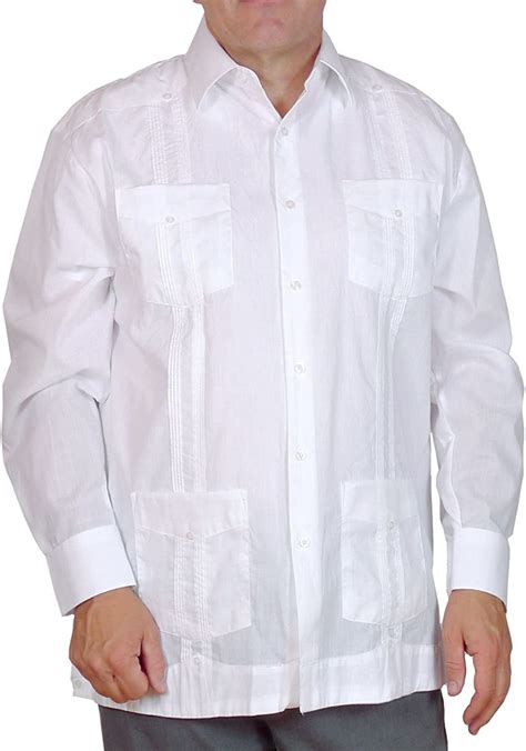 Squish Havana Cuban Style Guayabera Shirt Long Sleeve White Large Amazon Ca Clothing