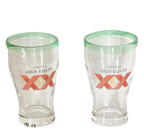 2 Dos Equis Xx Mexico Beer Glasses Hand Blown Green Rim Etsy