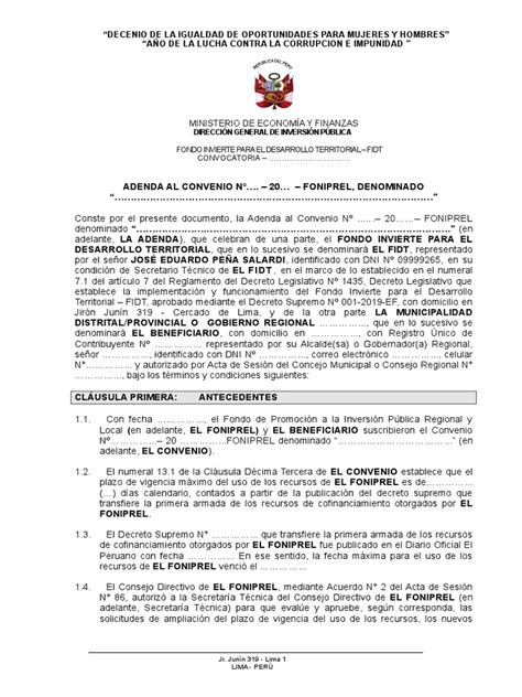 1 Modelo Adenda Acta 86 Convenios 2014 Al 2017 Fidt Pdf