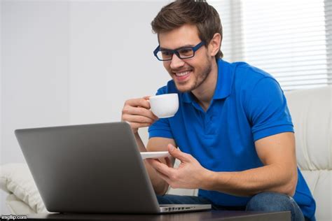 Handsome Young Man Working On Computer Laptop At Home Happy Guy Memes