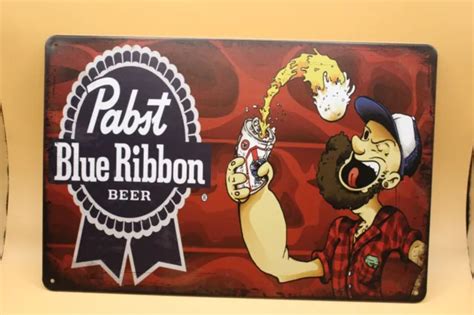 Retro Look Pabst Blue Ribbon Beer With Popeye Lookalike Ad Tin Metal Sign 12x8in 15 00 Picclick