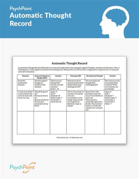 Automatic Thought Record Worksheet Therapy Worksheets Coping Skills