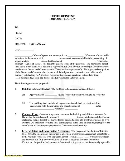 Letter Of Intent Contract Sample