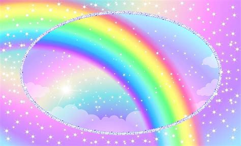 Fantasy Background Of Magic Rainbow Sky With Sparkles And Glitter
