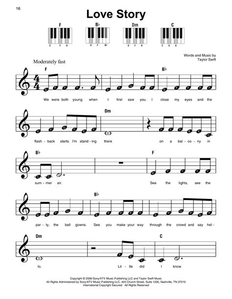 Love Story Sheet Music Taylor Swift Super Easy Piano
