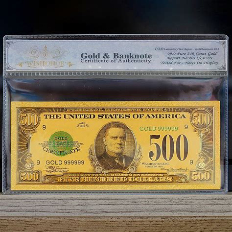 100mg 24k Gold 1928 500 Dollar Bill Gold Certificate Banknote With