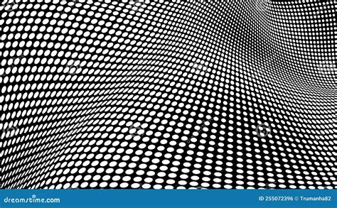 Vector Abstract Warping White Halftone Dots Pattern In Black Background