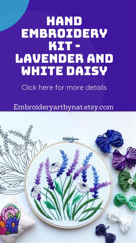 Lavender And White Daisy Hand Embroidery Kit 7 Inches Etsy Hand