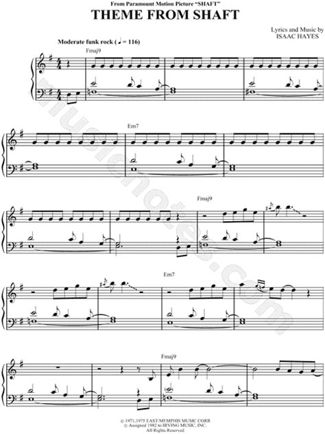 Isaac Hayes Theme From Shaft Sheet Music In G Major Download
