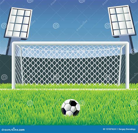Sports Stadium With Soccer Goal Vector Soccer Field And Stadium