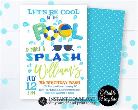 Swimming Birthday Party Invite Cool By The Pool Birthday Party Invitation Pool Party