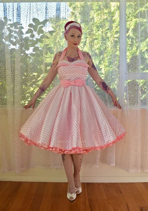 1950s Clover Rockabilly Wedding Dress With Pink Polka Dot Overlay