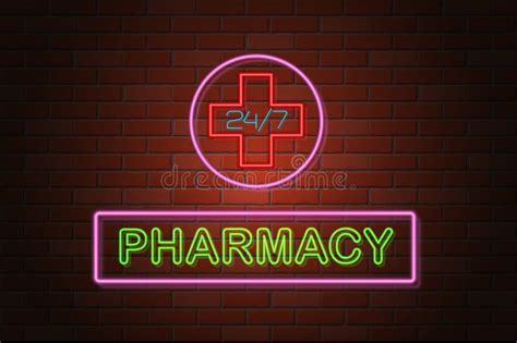 Glowing Neon Signboard Pharmacy Vector Illustration Editorial Image