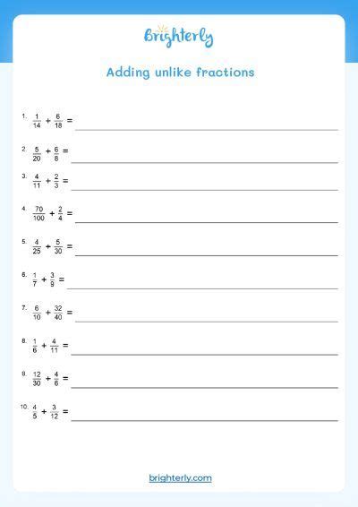 Free Printable Adding And Subtracting Fractions Worksheets Brighterly