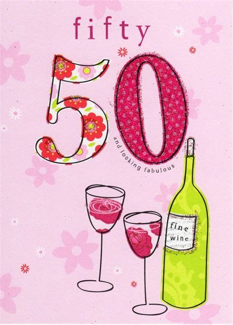 Happy 50th Birthday Glitter Flittered Greeting Card Cards